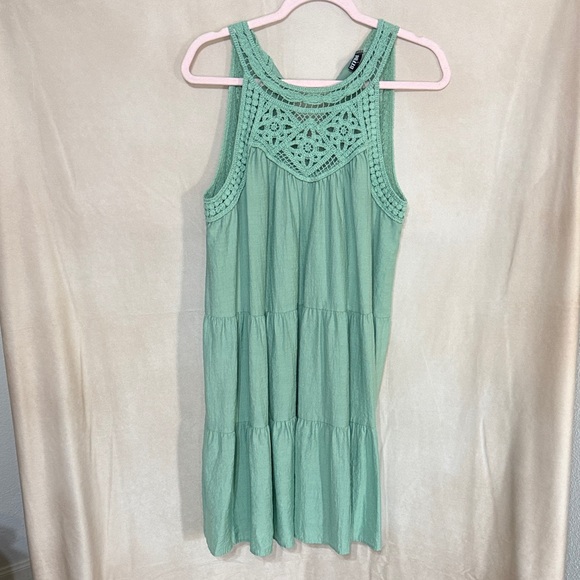BTFBM Dresses & Skirts - Green Sleeveless Crochet Dress